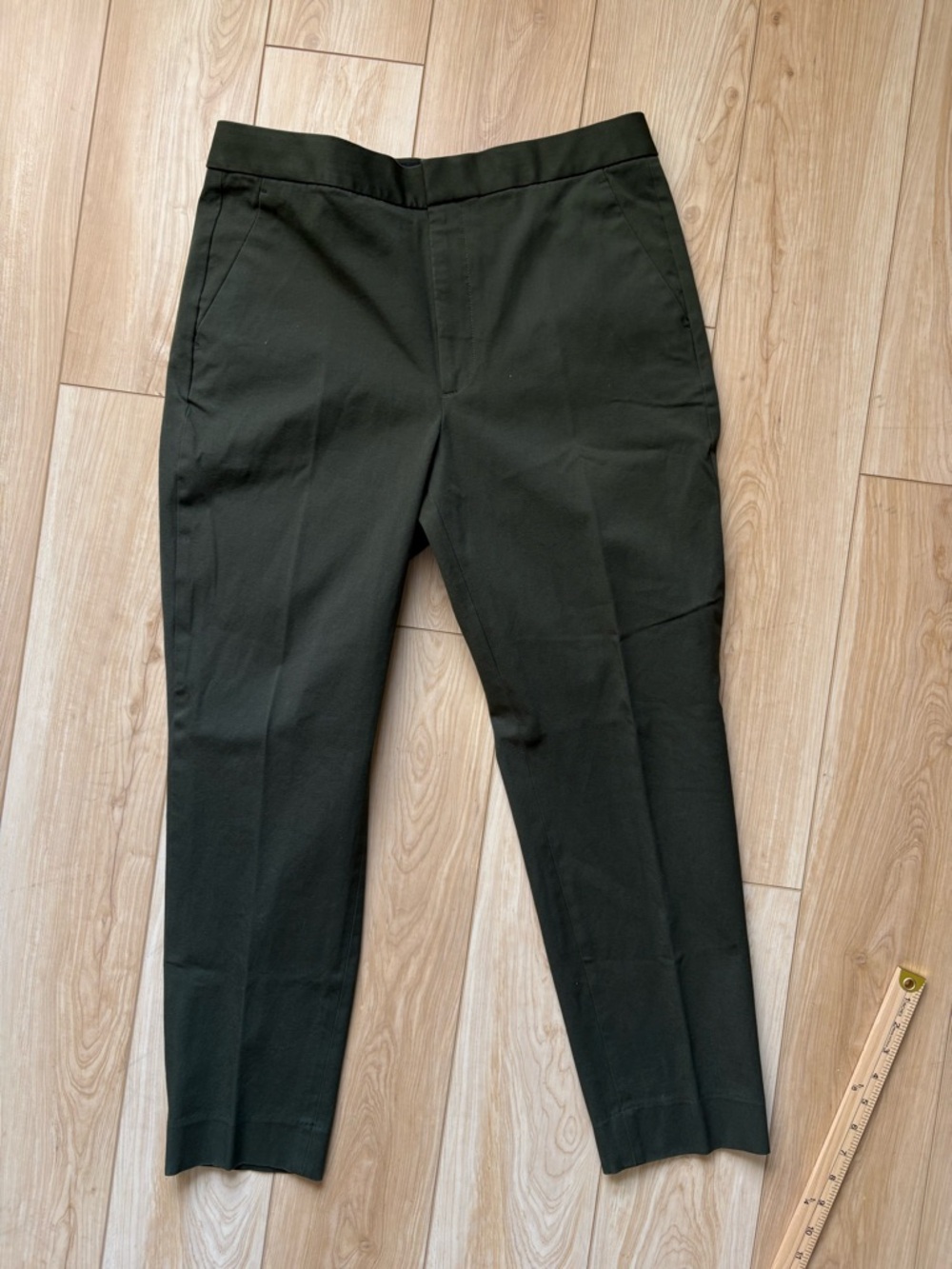 High rise olive green pants neutral minimalist capsule wardrobe piece